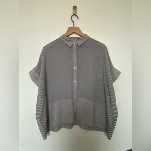 NWOT Everlane Silk Square Blouse size 14 black/white stripe